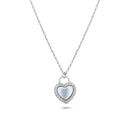 Rhodium Plated 925 Sterling Silver Heart CZ Mother of Pearl Necklace - GMN00203