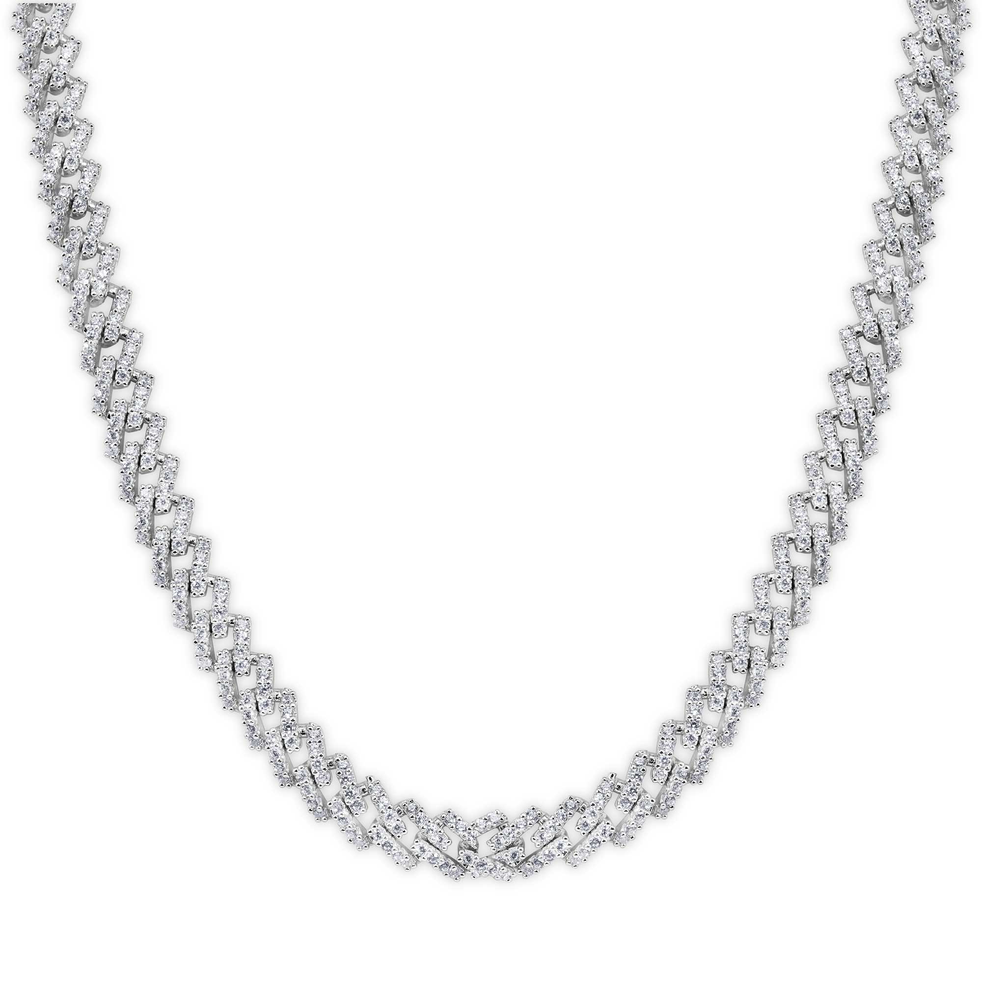 Rhodium Plated 925 Sterling Silver 5.5mm CZ Encrusted Monaco Chain or Bracelet - GMN00212 | GMB00129
