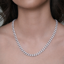 Rhodium Plated 925 Sterling Silver Miami Curb Link Clear CZ 7mm Chain - GMN00247