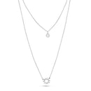 Rhodium Plated 925 Sterling Silver Double Chain Open Sun Smiley Necklace - GMN00201