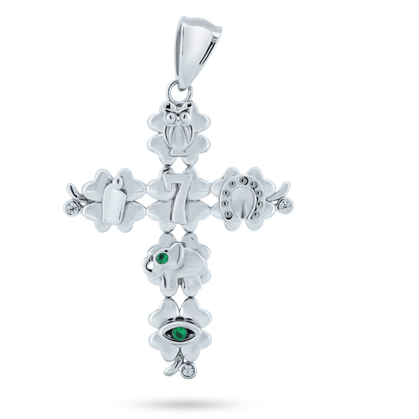 Rhodium Plated 925 Sterling Silver CZ Lucky Cross Pendant - GMP00106