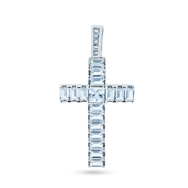Colgante de cruz baguette con circonita cúbica chapada en rodio de plata 925 - GMP00108