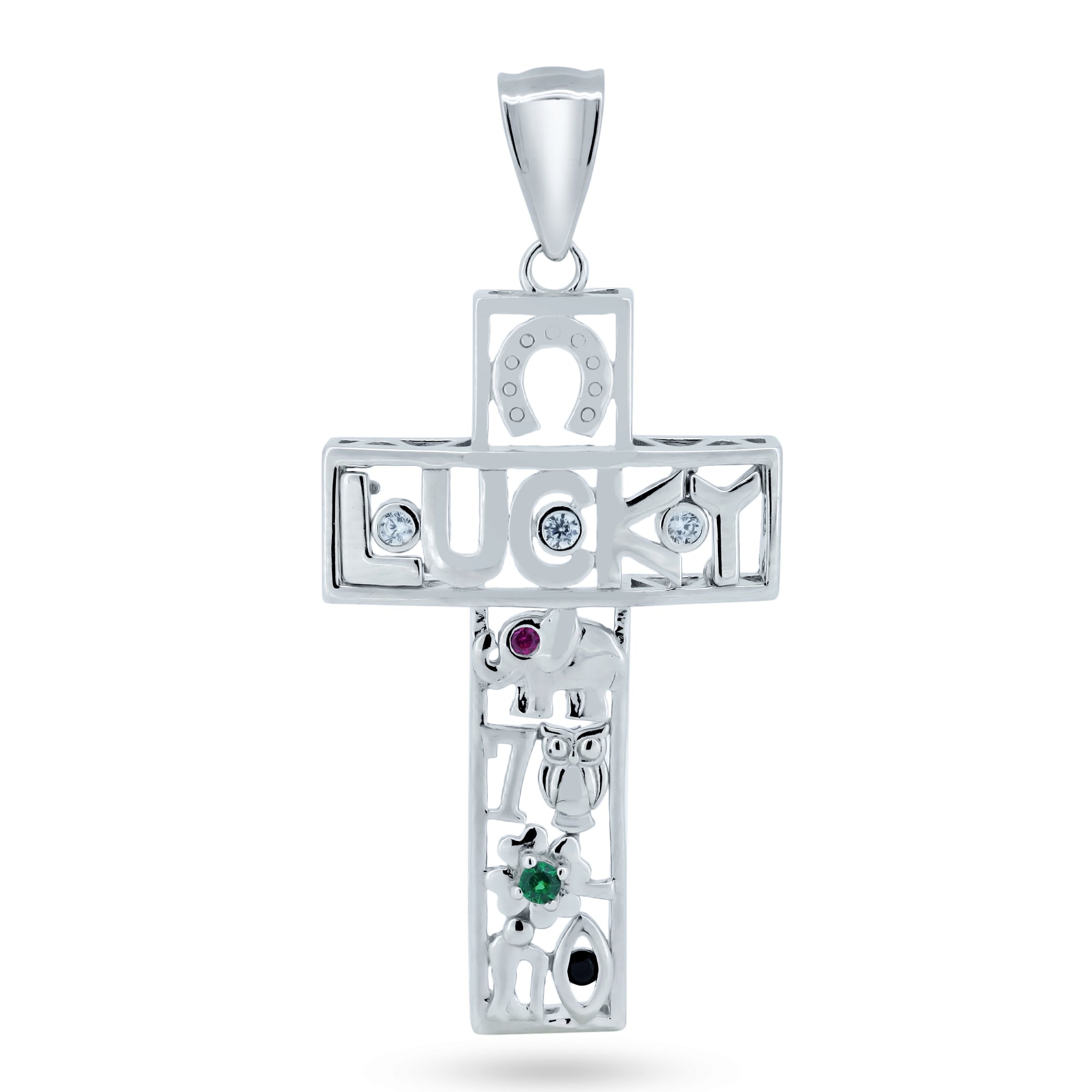 Colgante de cruz de la suerte con circonita cúbica en plata de ley 925 rodiada - GMP00111