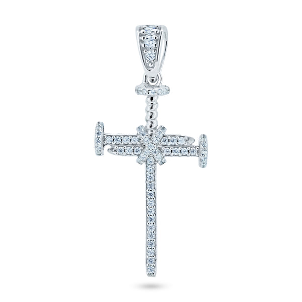 Colgante de cruz de clavo pequeño con circonita cúbica chapada en rodio de plata 925 - GMP00112