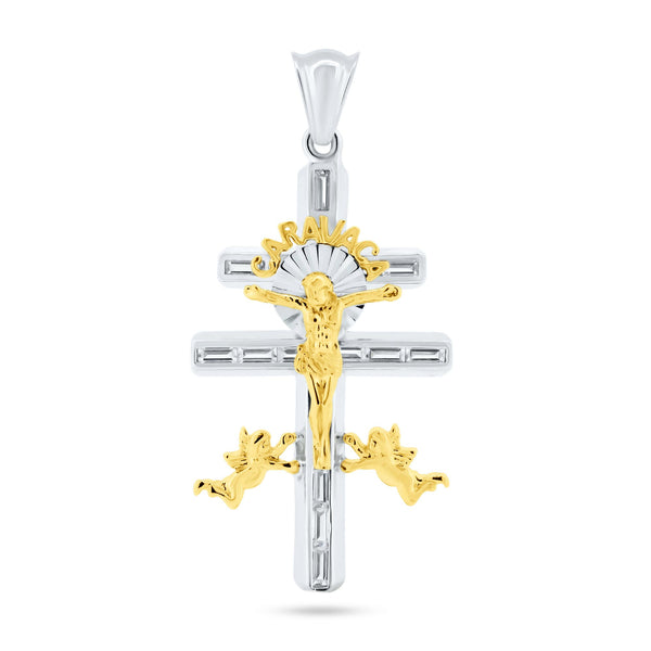 Wholesale 925 Sterling Silver 2 Toned Plated Caravaca Cross Pendant - GMP00114RG