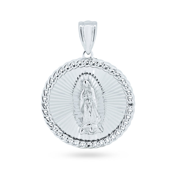 Silver 925 Rhodium Plated CZ Lady of Guadalupe Medallion Pendant - GMP00120