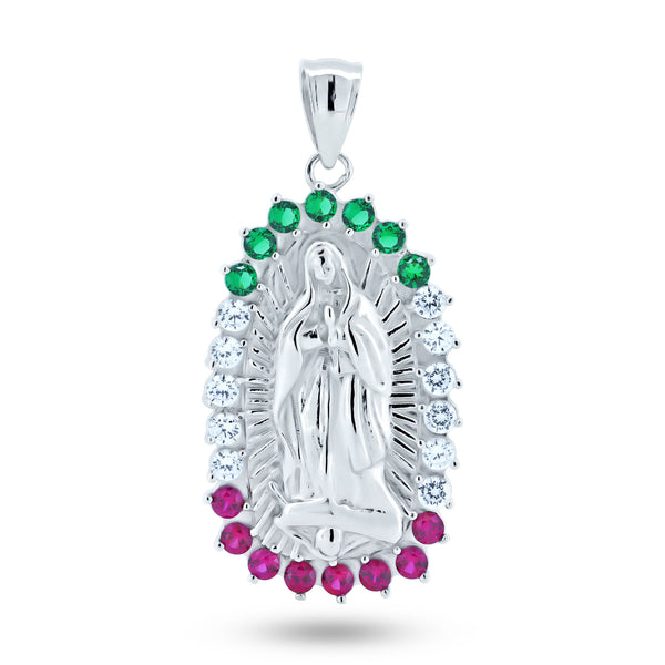 Rhodium Plated 925 Sterling Silver CZ Lady of Guadalupe Pendant - GMP00123