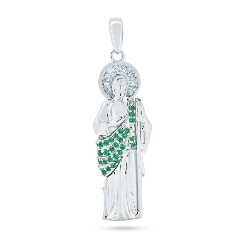 Colgante de San Judas con circonita verde chapada en rodio de plata 925 - GMP00128