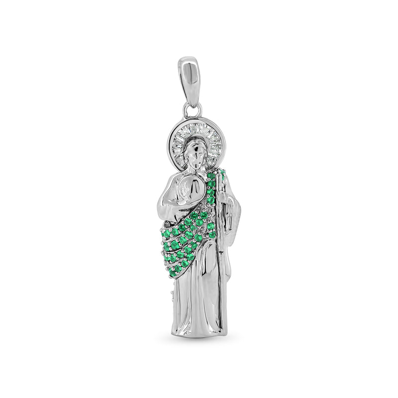 Colgante de San Judas con circonita verde chapada en rodio de plata 925 - GMP00128