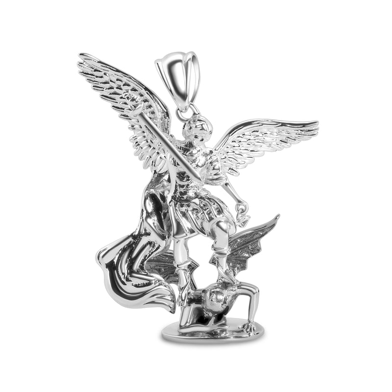 Black Rhodium 925 Sterling Silver Saint Michael Archangel Large Pendant - GMP00150