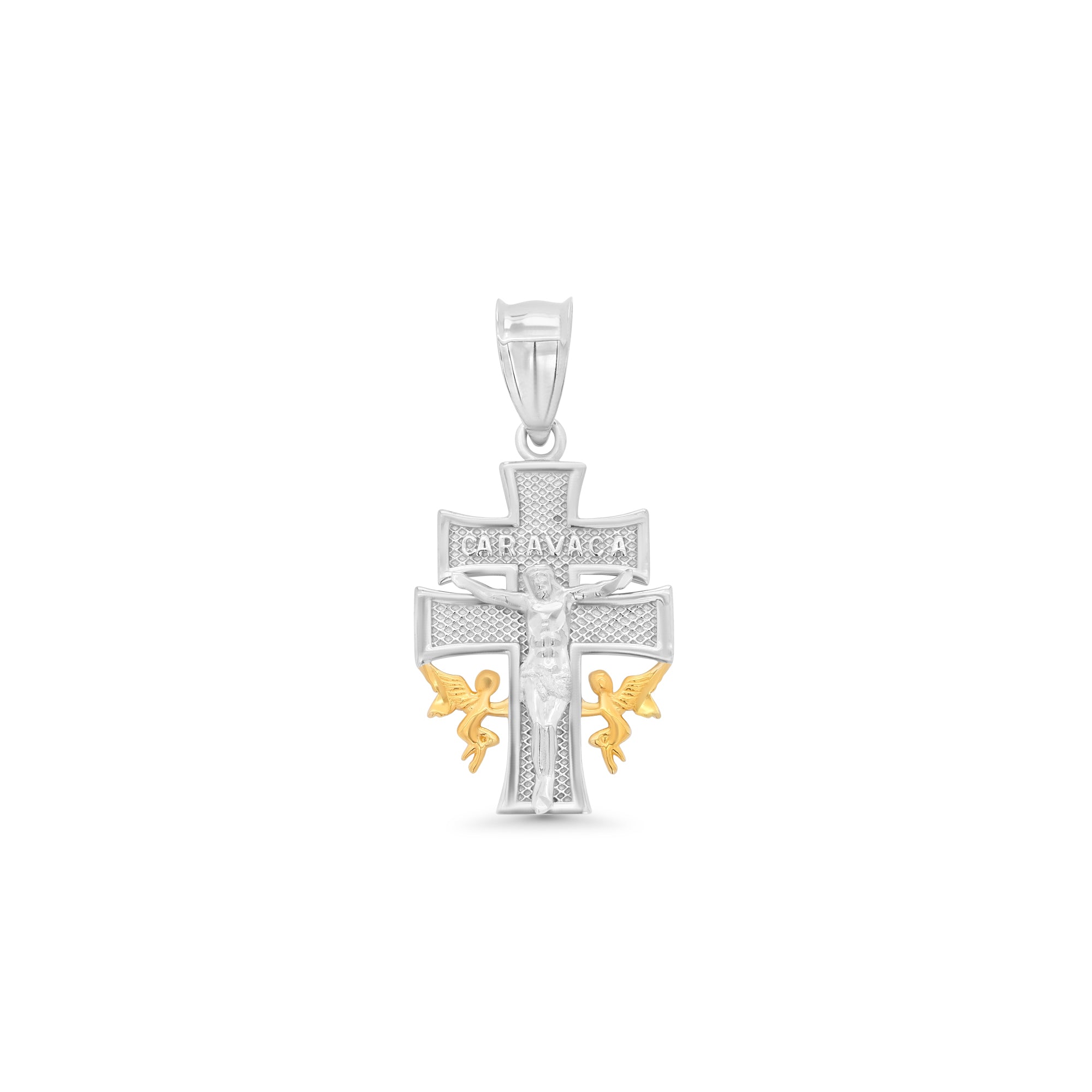 Gold & Rhodium Plated 925 Sterling Silver Small Caravaca Pendant - GMP00213