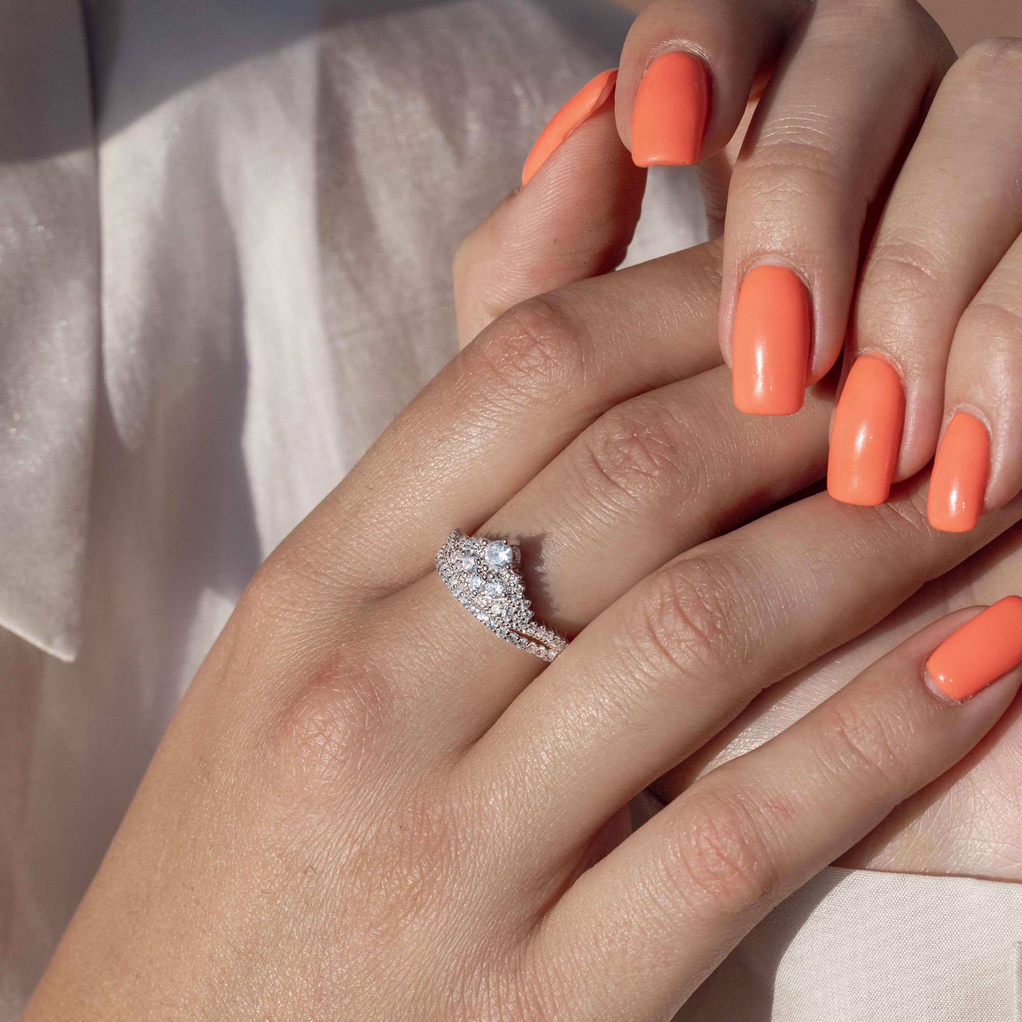 Silver 925 Rhodium Plated Clear Round Pave Set CZ Tiara Ring - GMR00004