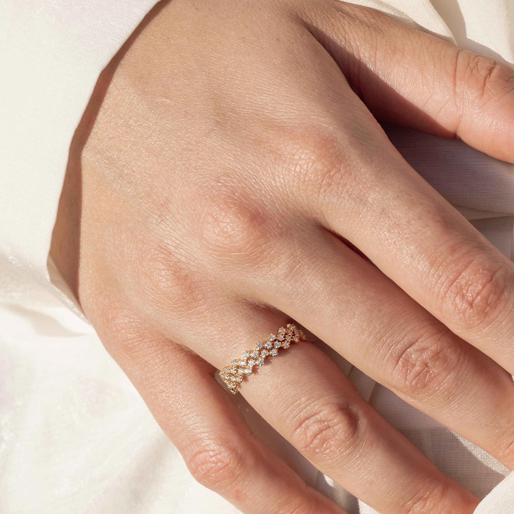 Silver 925 Double Stackable Gold Plated CZ Ring - GMR00070GP