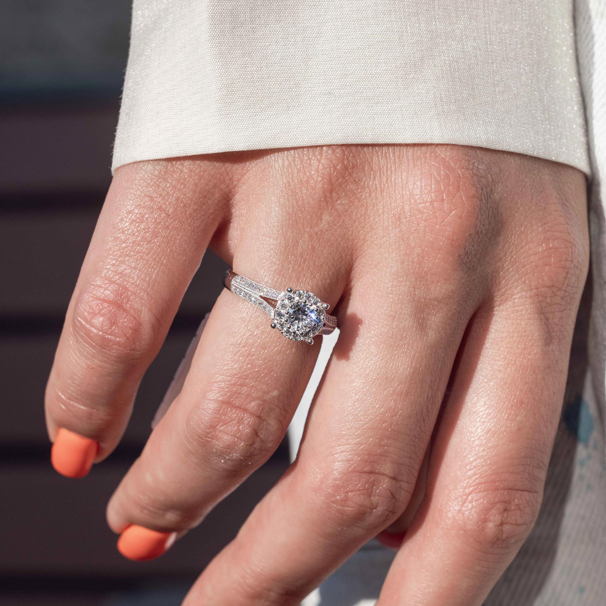 Silver 925 Rhodium Plated Halo Ring Encrusted with Micro Pave - GMR00084