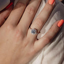 Silver 925 Rhodium Plated 6 Sides Design CZ Halo Ring - GMR00092