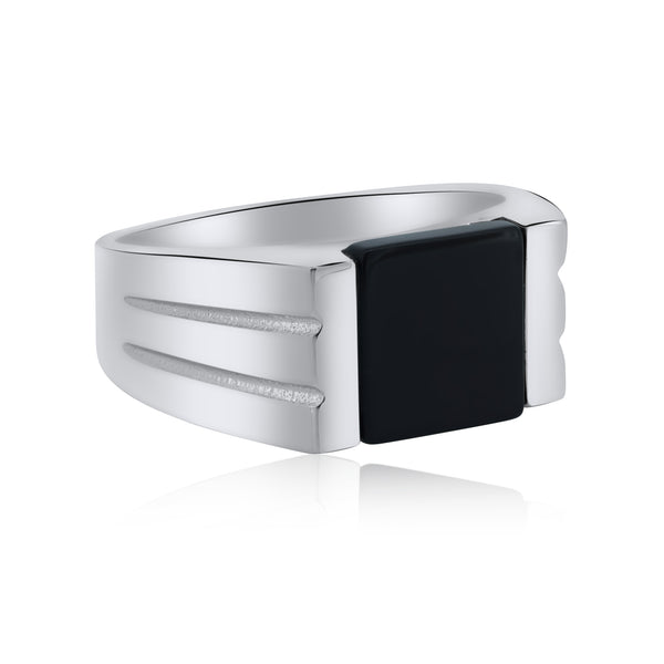 Men's Sterling Silver 925 Rhodium Square Black Onyx Ring - GMR00342