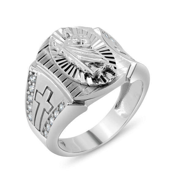 Rhodium Plated 925 Sterling Silver St Jude Diamond Cut Clear CZ