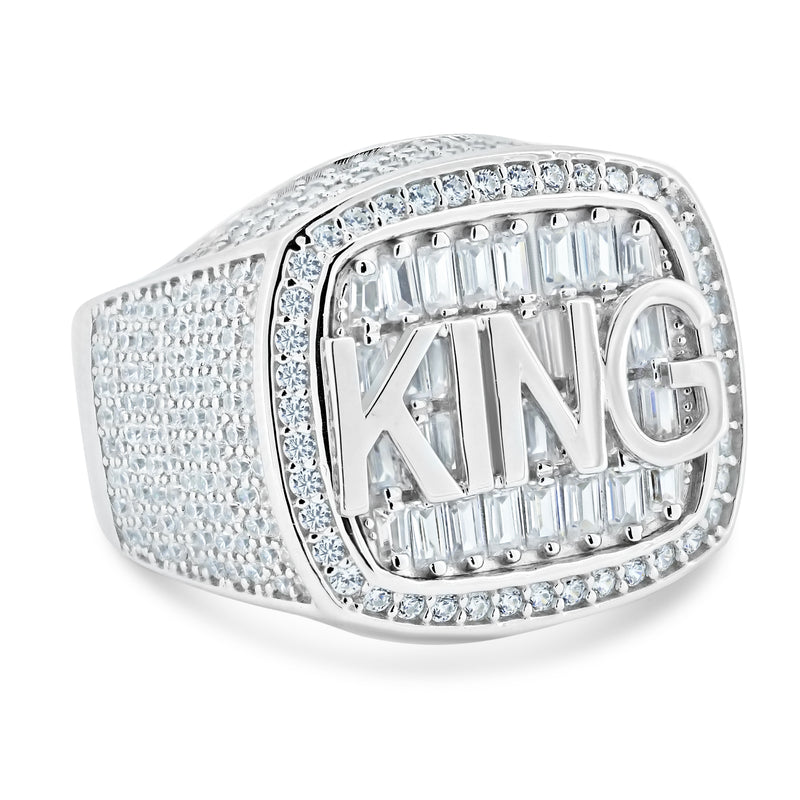 Rhodium Plated 925 Sterling Silver CZ Encrusted King Ring - GMR00355
