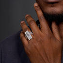 Rhodium Plated 925 Sterling Silver Cross Baguette Cut Clear CZ 9.6mm Ring - GMR00380