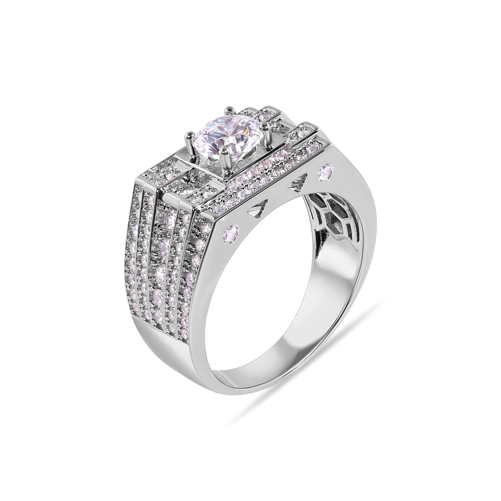 Anillo rectangular de plata de ley 925 rodiada con circonitas transparentes de 12 mm - GMR00393