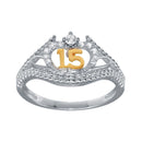 Anillo de plata de ley 925 rodiada con circonitas cúbicas de dos tonos y flor de quinceañera - GMR00302RHR