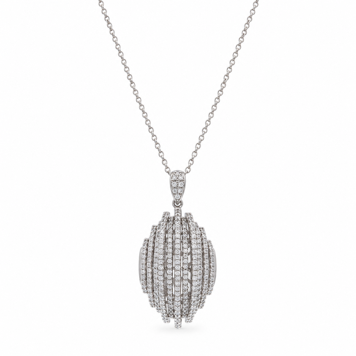 Rhodium Plated 925 Sterling Silver Multi Row Oval Pave CZ Earring and Necklace Set - GMS00008RH