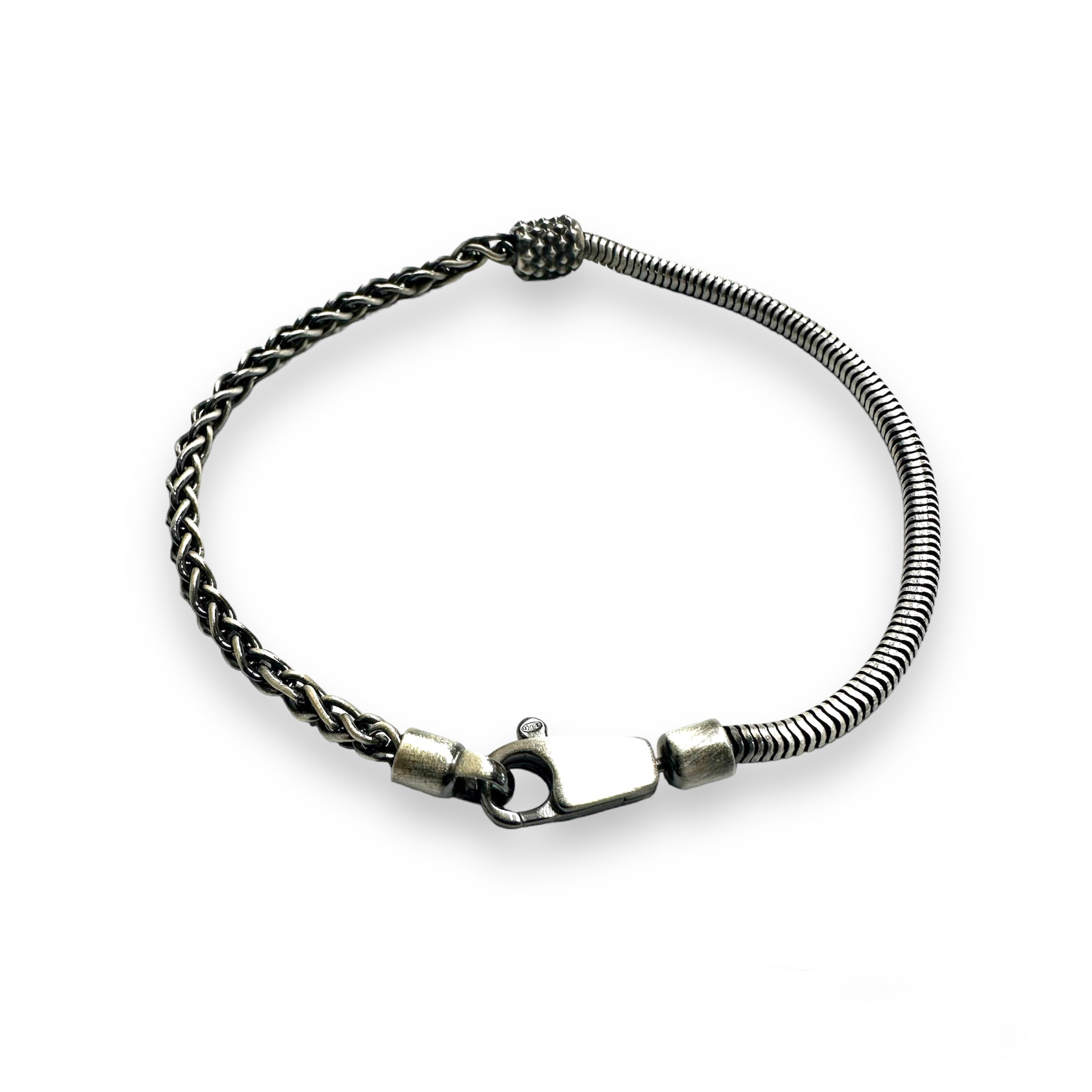 925 Sterling Gun Metal Plated Half Round Snake and Half Wheat Link