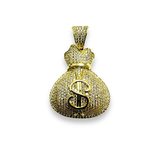 Colgante de Hip Hop con forma de bolsa de dinero con circonita cúbica chapada en oro de plata 925 - SLP00066GP.
