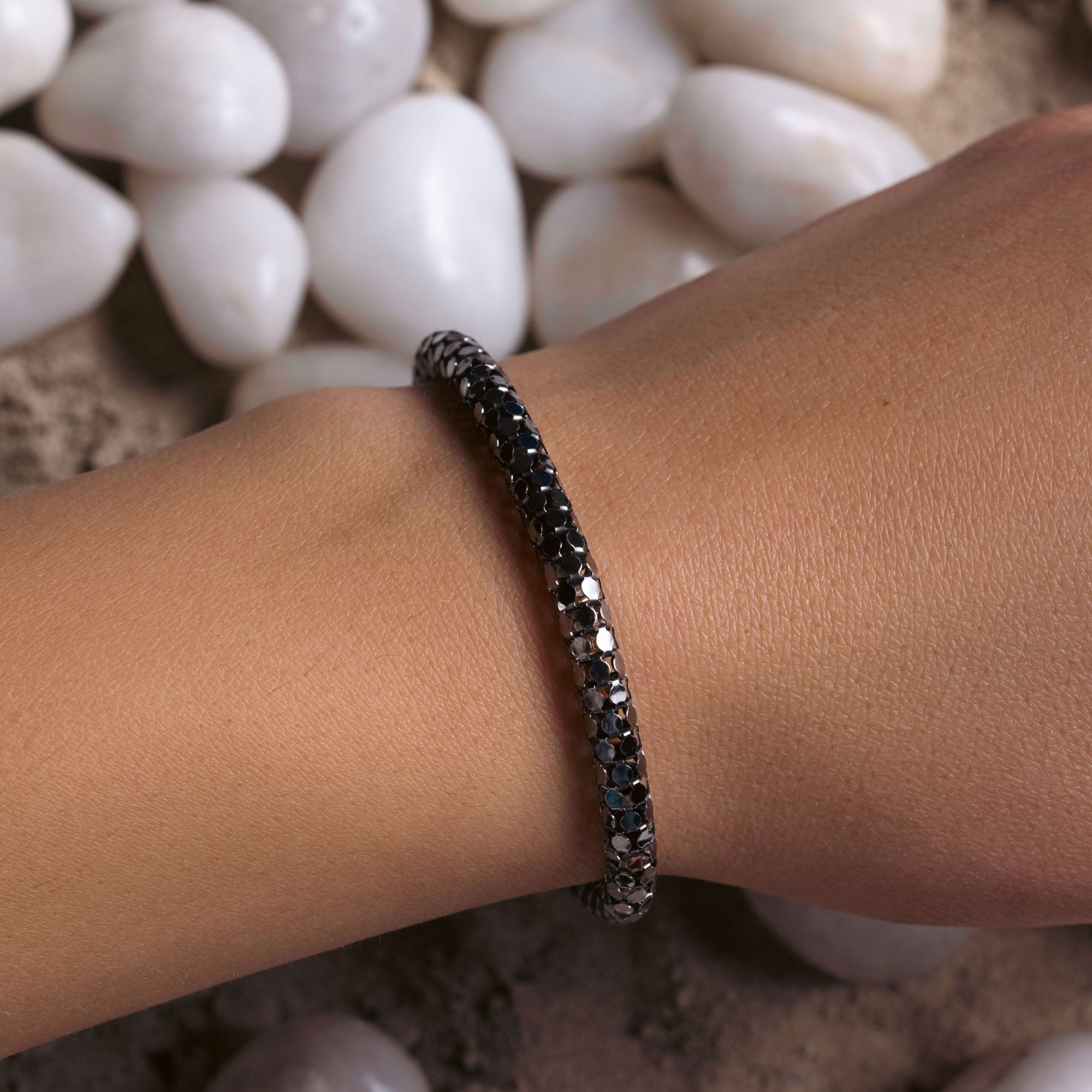 Clearance - Black Rhodium Plated 925 Sterling Silver Coreana Italian Bracelet - ITB00003BLK