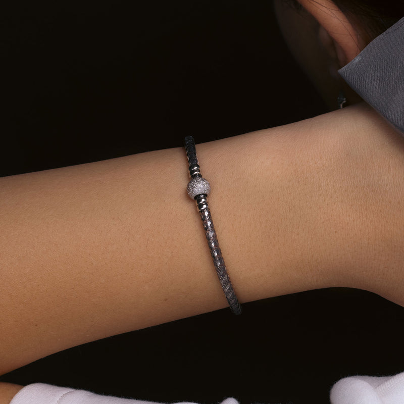 Closeout-Silver Pulsera italiana con cuentas de plata de ley chapada en rodio negro 925 - ITB00027BLK