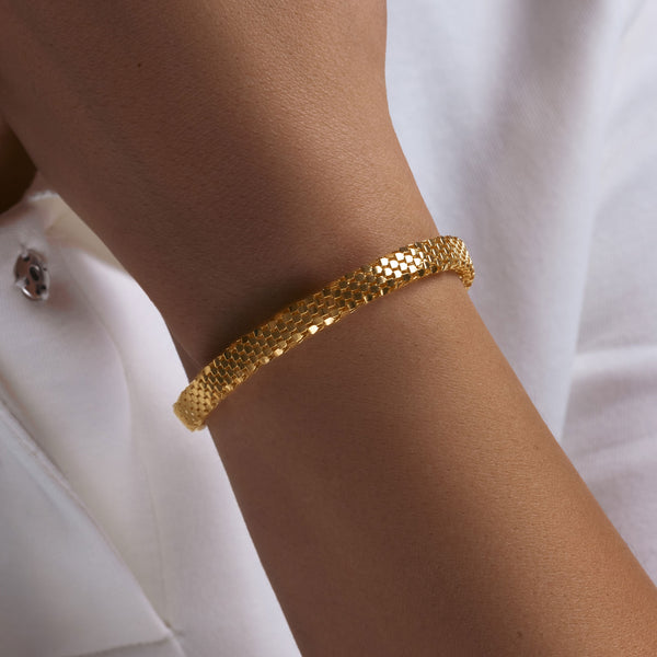 Silver 925 Gold Plated Italian Snake Scale Bracelet - ITB00059GP