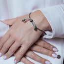 Pulsera Italiana De Tres Cuentas Medias Chapada En Rodio Negro De Plata 925 - ITB00073BLK