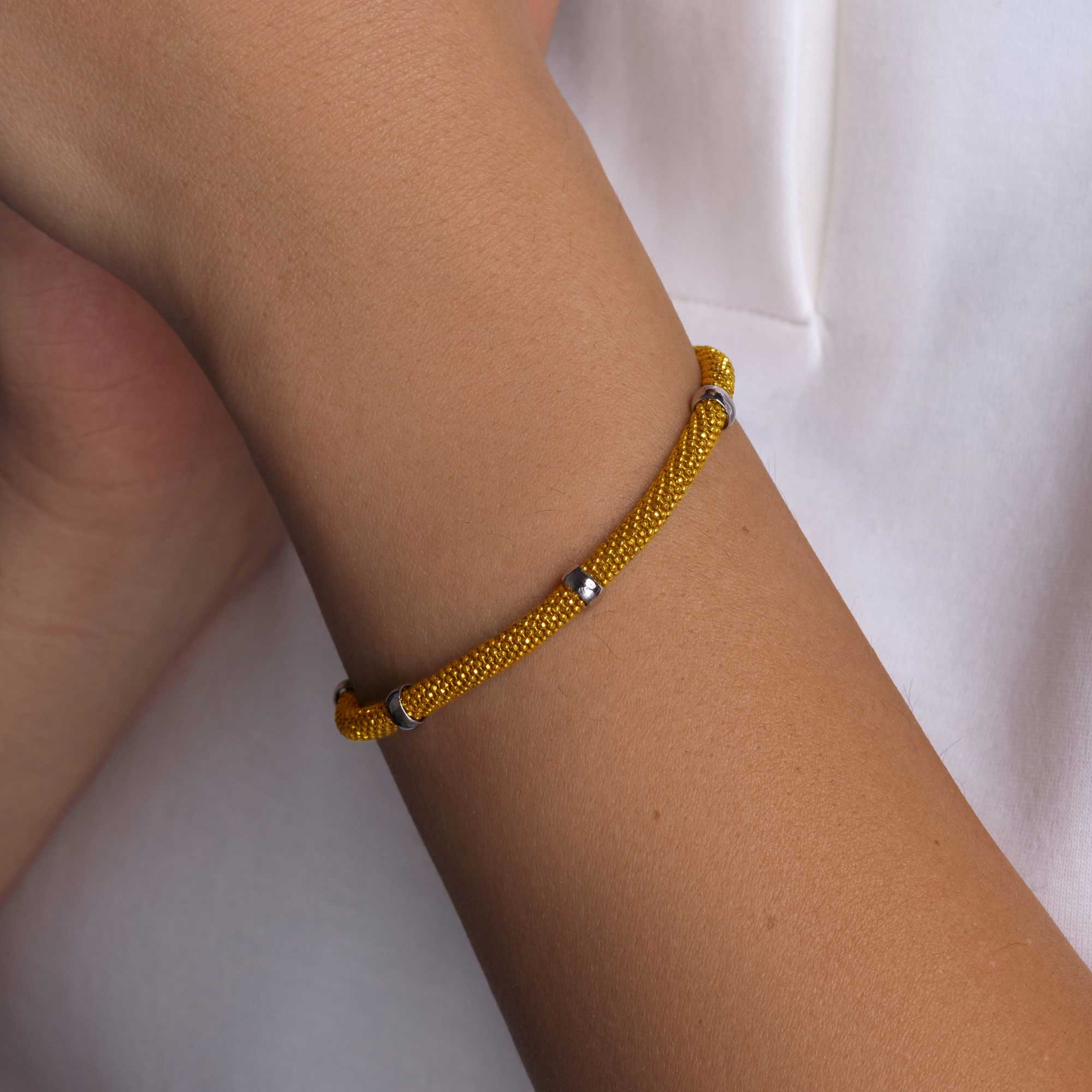 Pulsera Italiana con Cuentas y Barras de Plata Chapada en Oro 925 - ITB00077GP