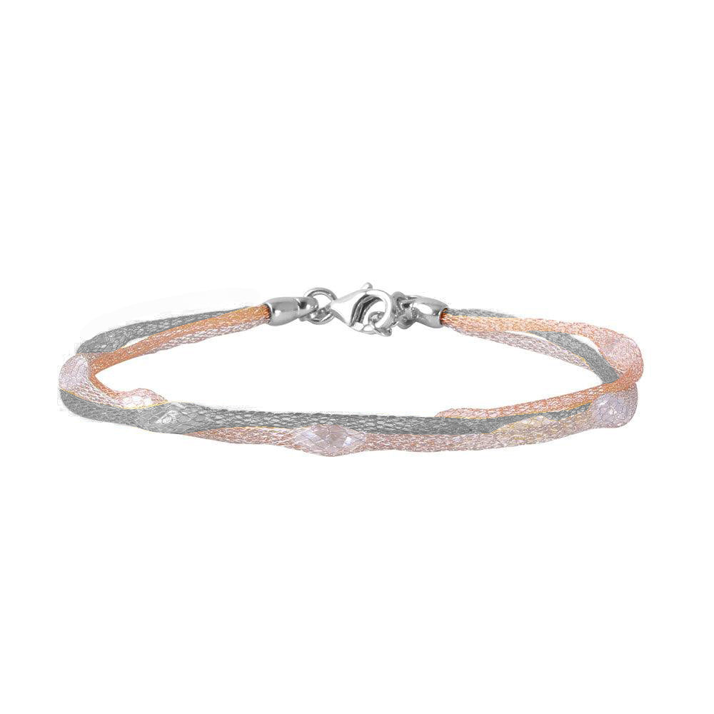 Silver 925 Multi-Plated Mesh Embedded CZ Thin Italian Bracelet - ITB00114