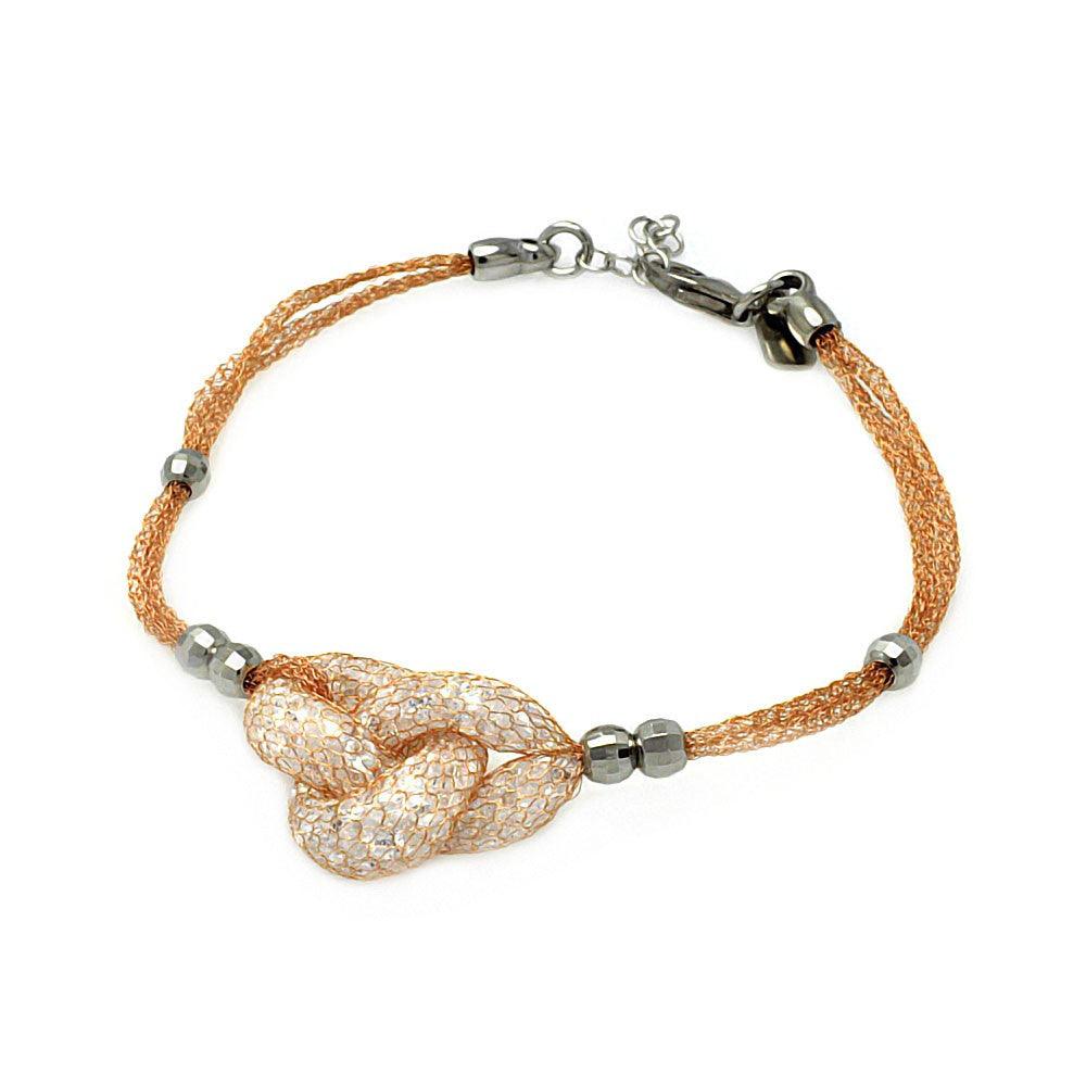 Liquidación - Pulsera italiana de plata 925 rodiada con tres cuentas laterales y nudo central - ITB00119RH