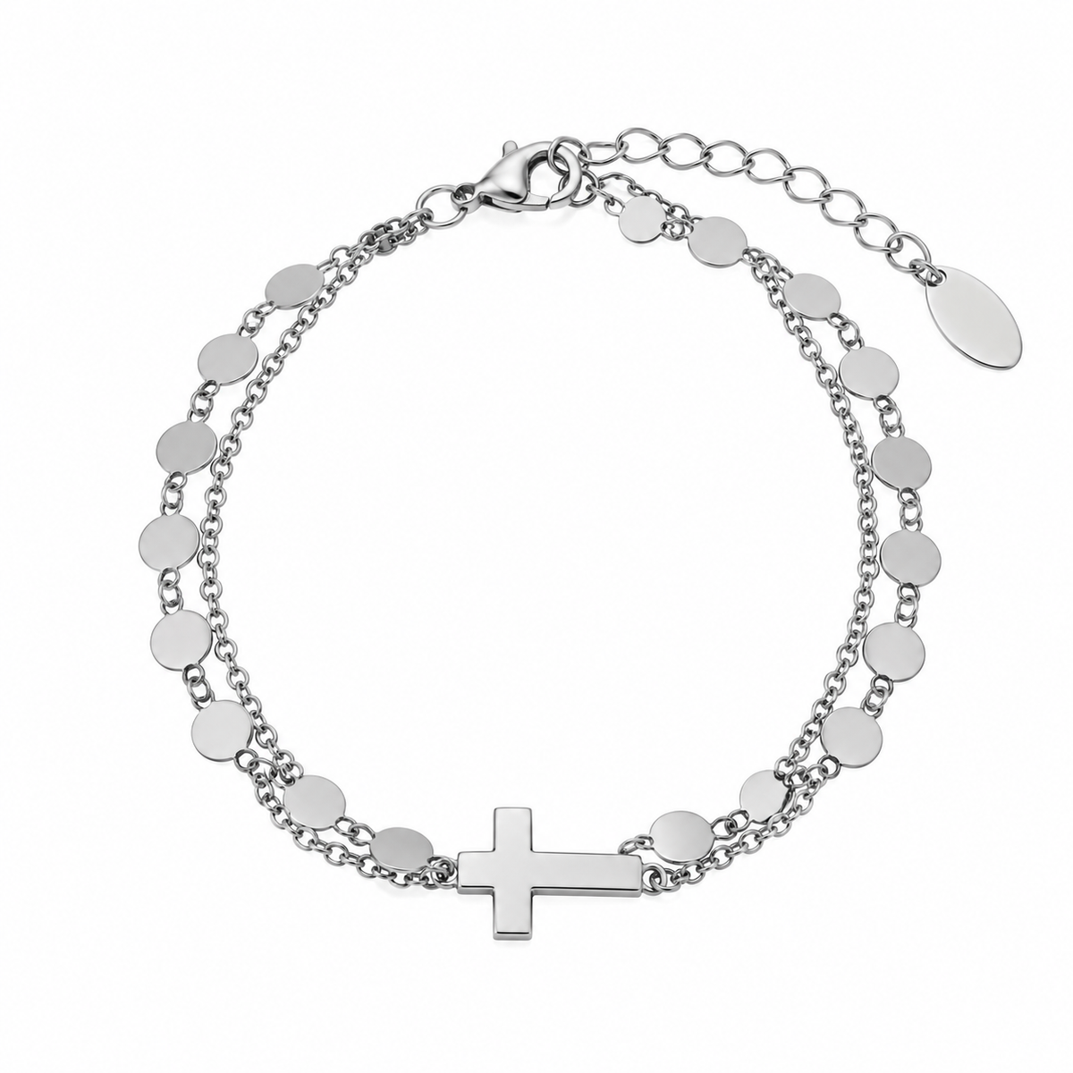 Pulsera de cadena con eslabones cruzados de disco en plata de ley 925 rodiada - ITB00314-RH
