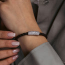 Pulsera de cuero italiano con barra de circonita chapada en rodio en plata 925 - ITB00142RH-BLK