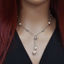 Rhodium & Rose Gold Plated 925 Sterling Silver Italian Textured Bead Dangle Necklace - ITN00011