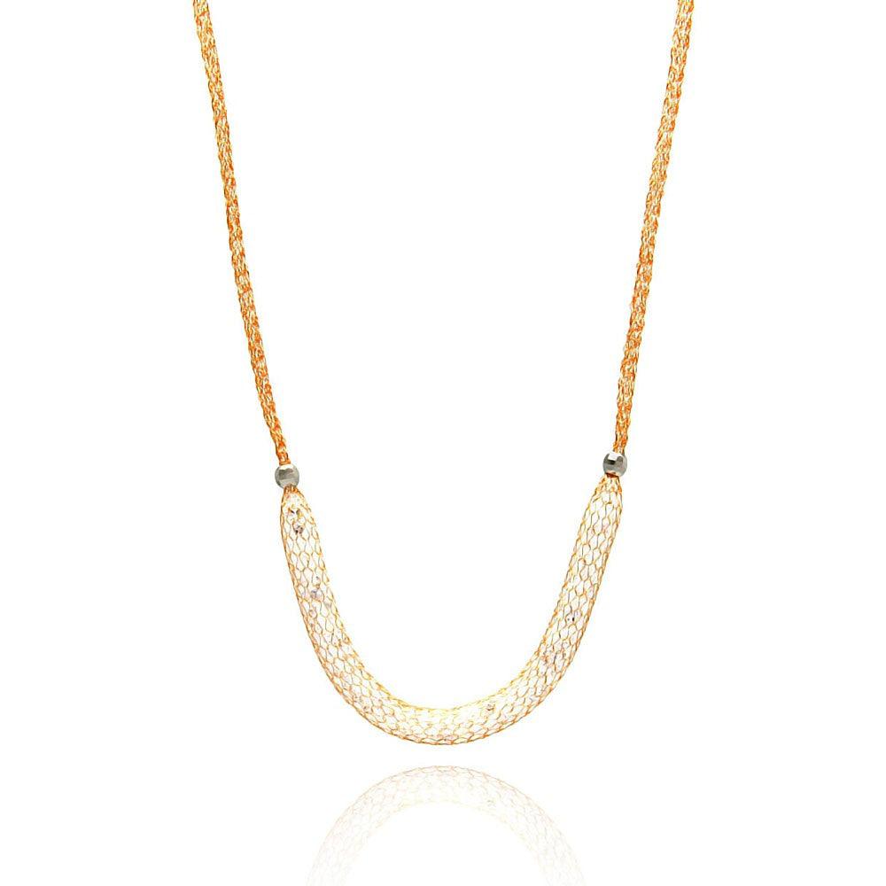 Rhodium Plated 925 Sterling Silver Mesh Necklace Filled with CZ - ITN00024