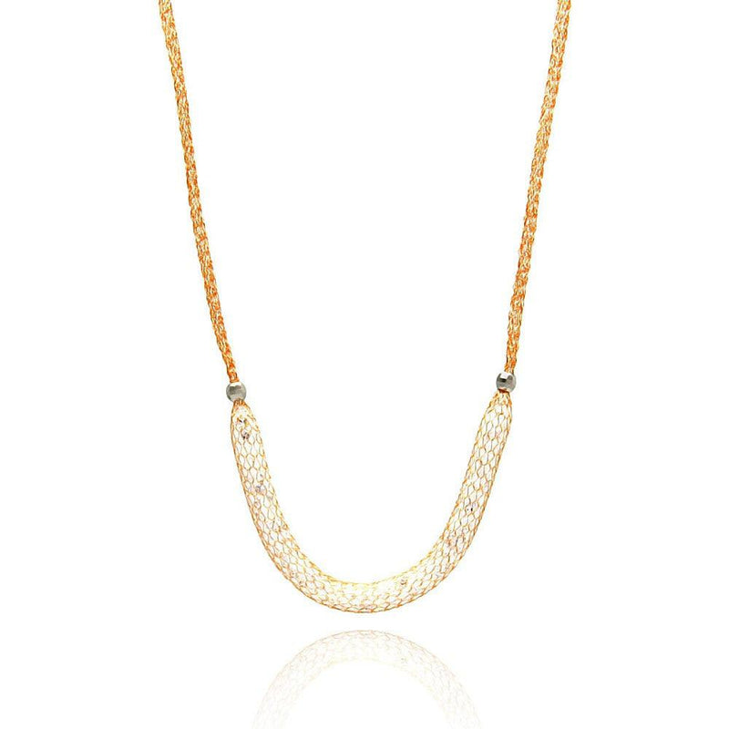 Rhodium Plated 925 Sterling Silver Mesh Necklace Filled with CZ - ITN00024