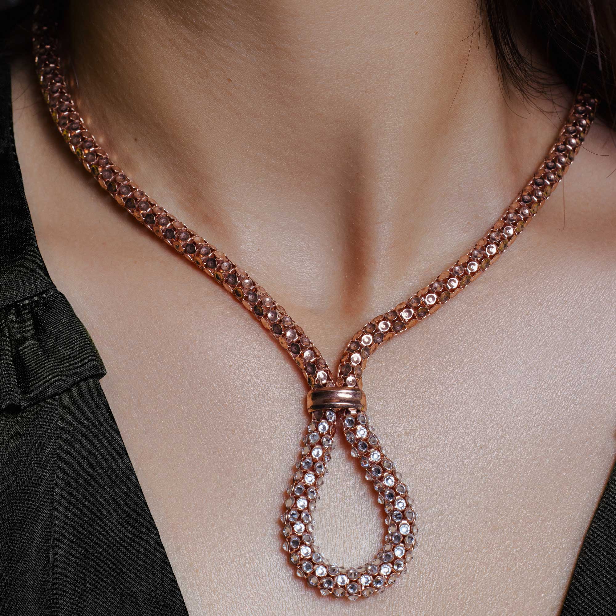 Silver 925 Rhodium Plated Multiple Disc CZ Italian Necklace - ITN00040