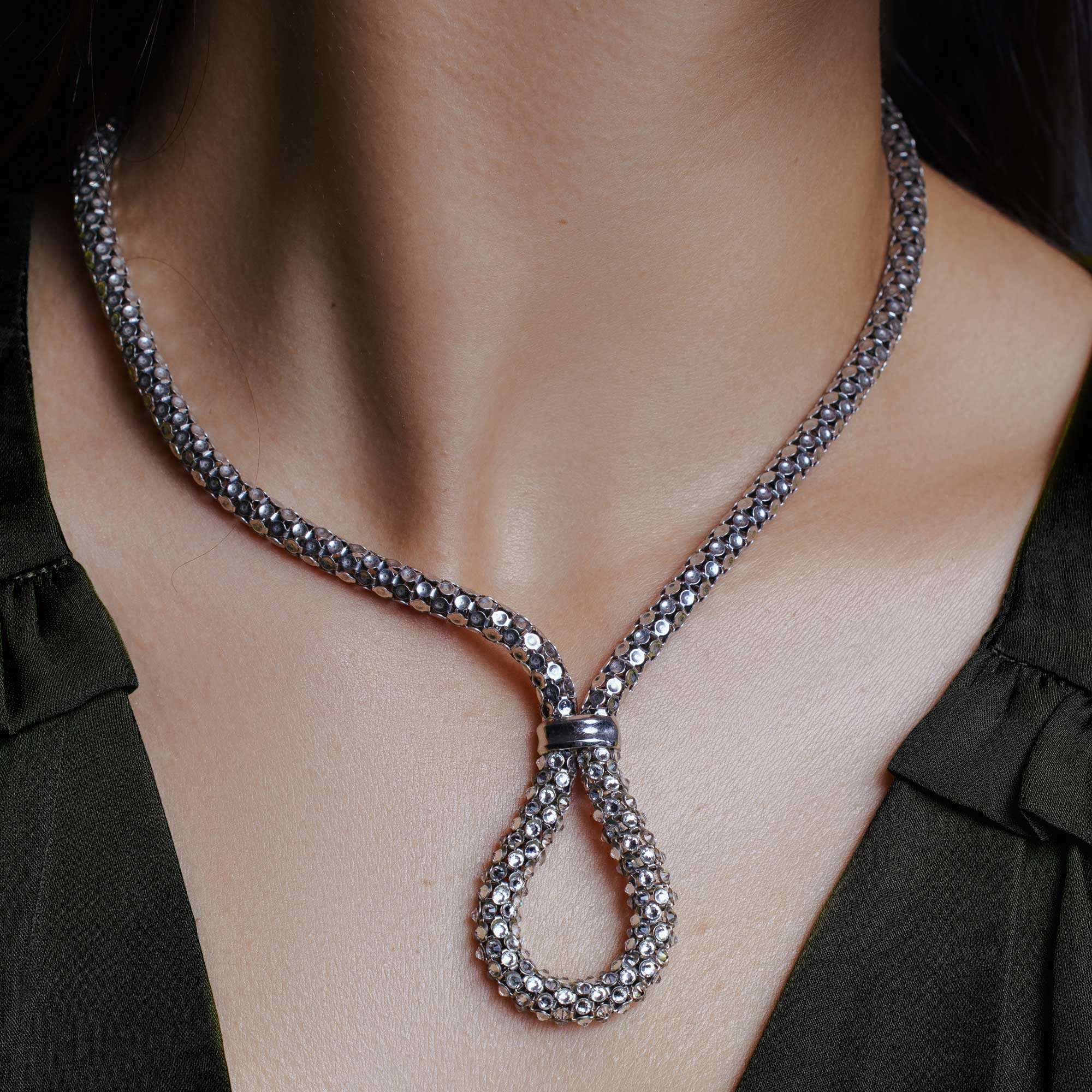 Silver 925 Rhodium Plated Multiple Disc CZ Italian Necklace - ITN00040