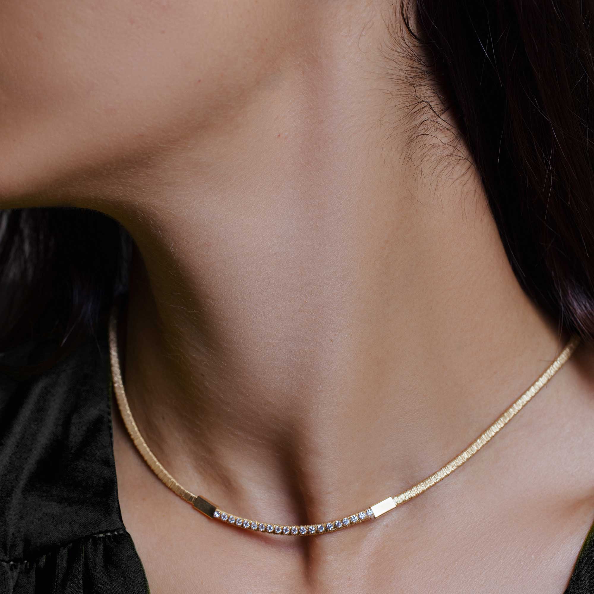 Plated 925 Sterling Silver Italian Wired Omega Chain with CZ - ITN00049