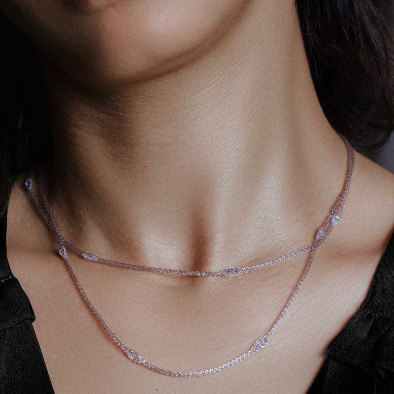 Silver 925 Rhodium Plated Mystical Chain Clear CZ Italian Necklace - ITN00051RH