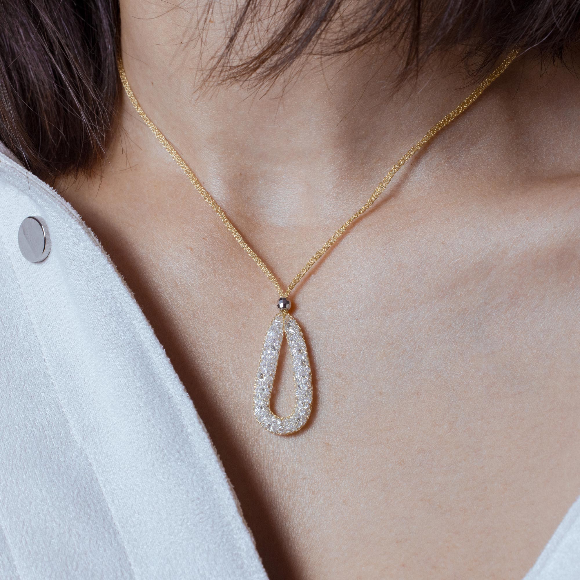Plated 925 Sterling Silver Italian Mesh Necklace and Dropped Mesh Teardrop with Filled CZ - ITN00077