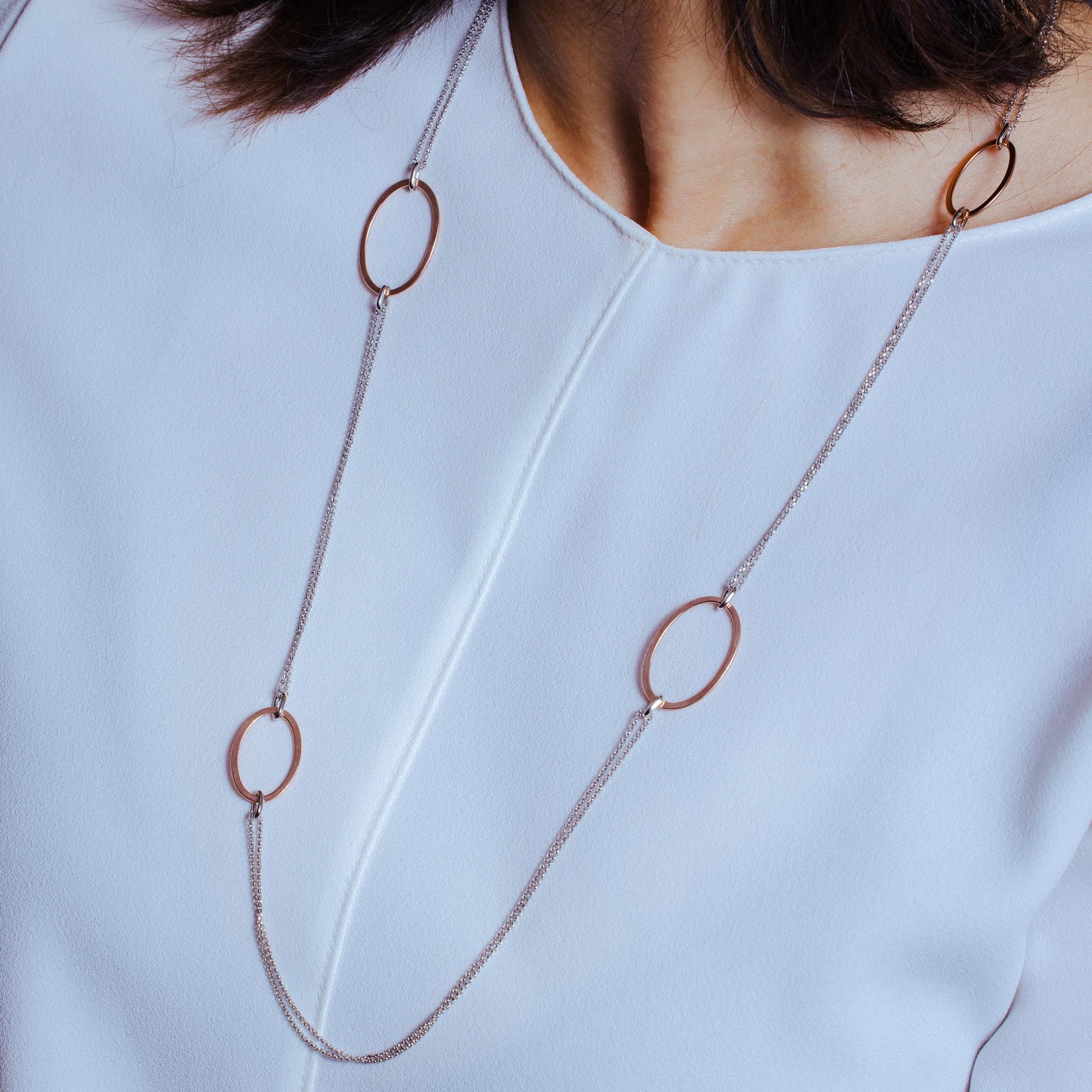 Multi Plated 925 Silver Italian Chain Necklace with Oval Loops - ITN00098