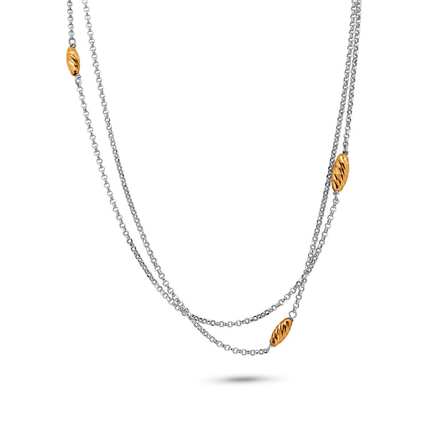 Collar de cadena de plata 925 con cuentas retorcidas chapadas en oro rosa - ITN00101RH-RGP