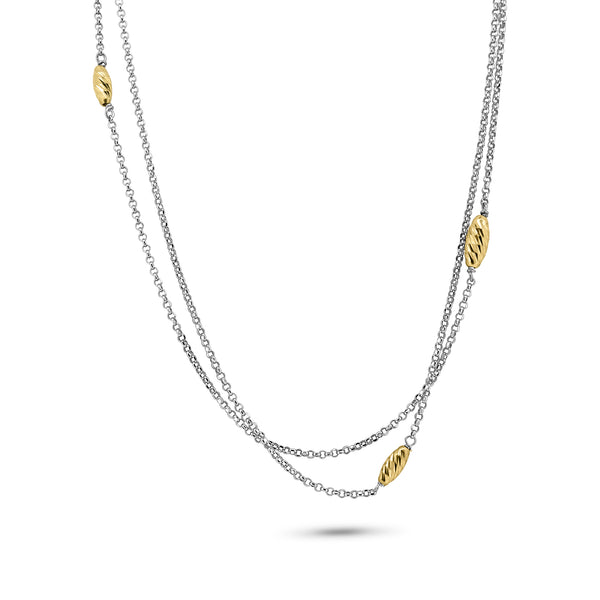 Silver 925 Chain Necklace with Gold Plated Twisting Beads - ITN00101RH-GP
