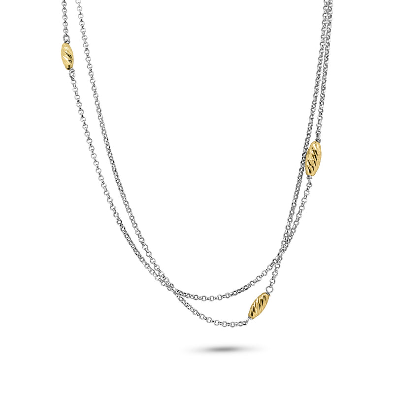 Collar de cadena de plata 925 con cuentas retorcidas chapadas en oro - ITN00101RH-GP