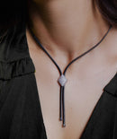 Silver 925 Black Rhodium Plated Italian Necklace with Micro Pave CZ Diamond Shaped Accent - ITN00120BLK-RH